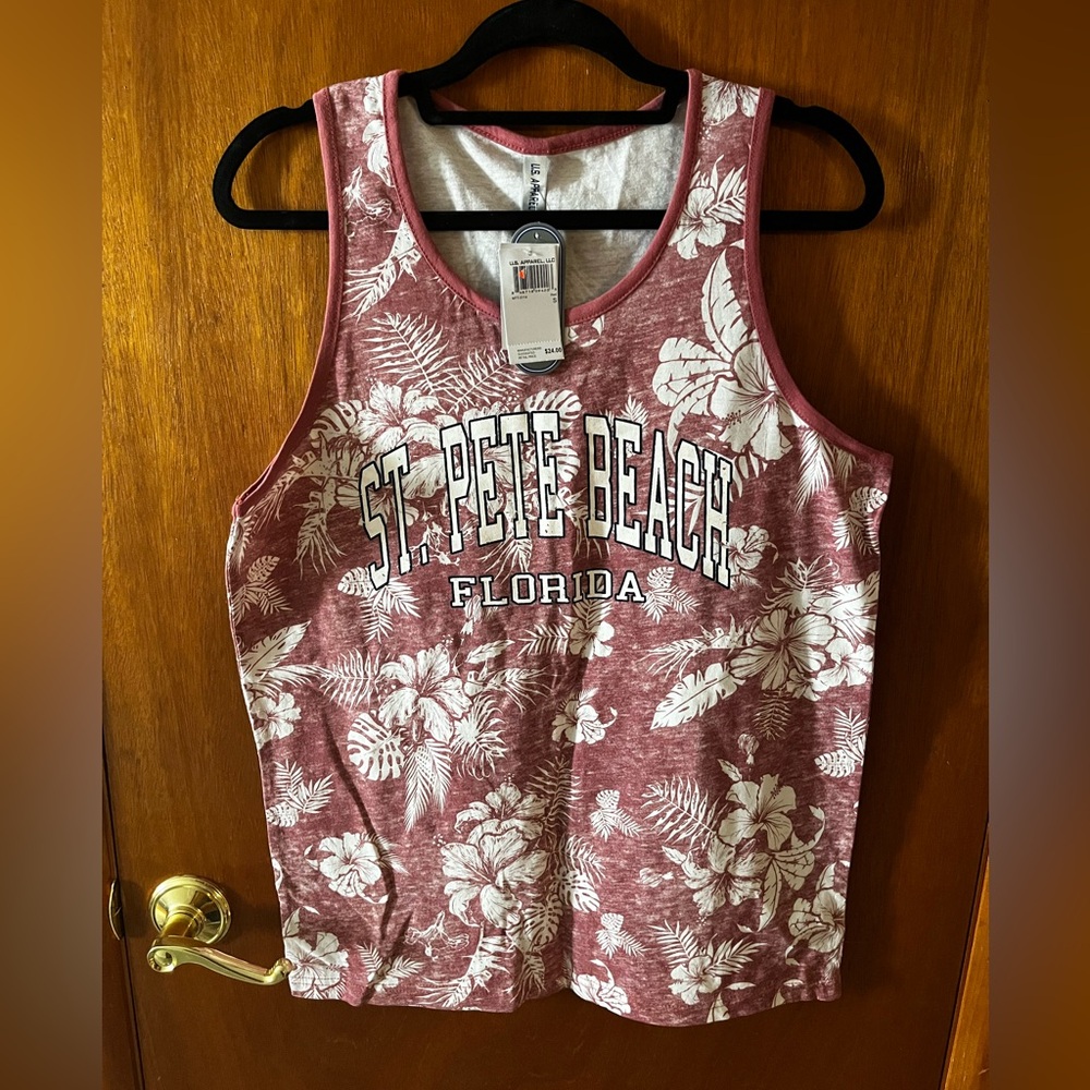 BRAND NEW | St. Pete Beach Florida Men's Tank Top - Red Floral 🌺